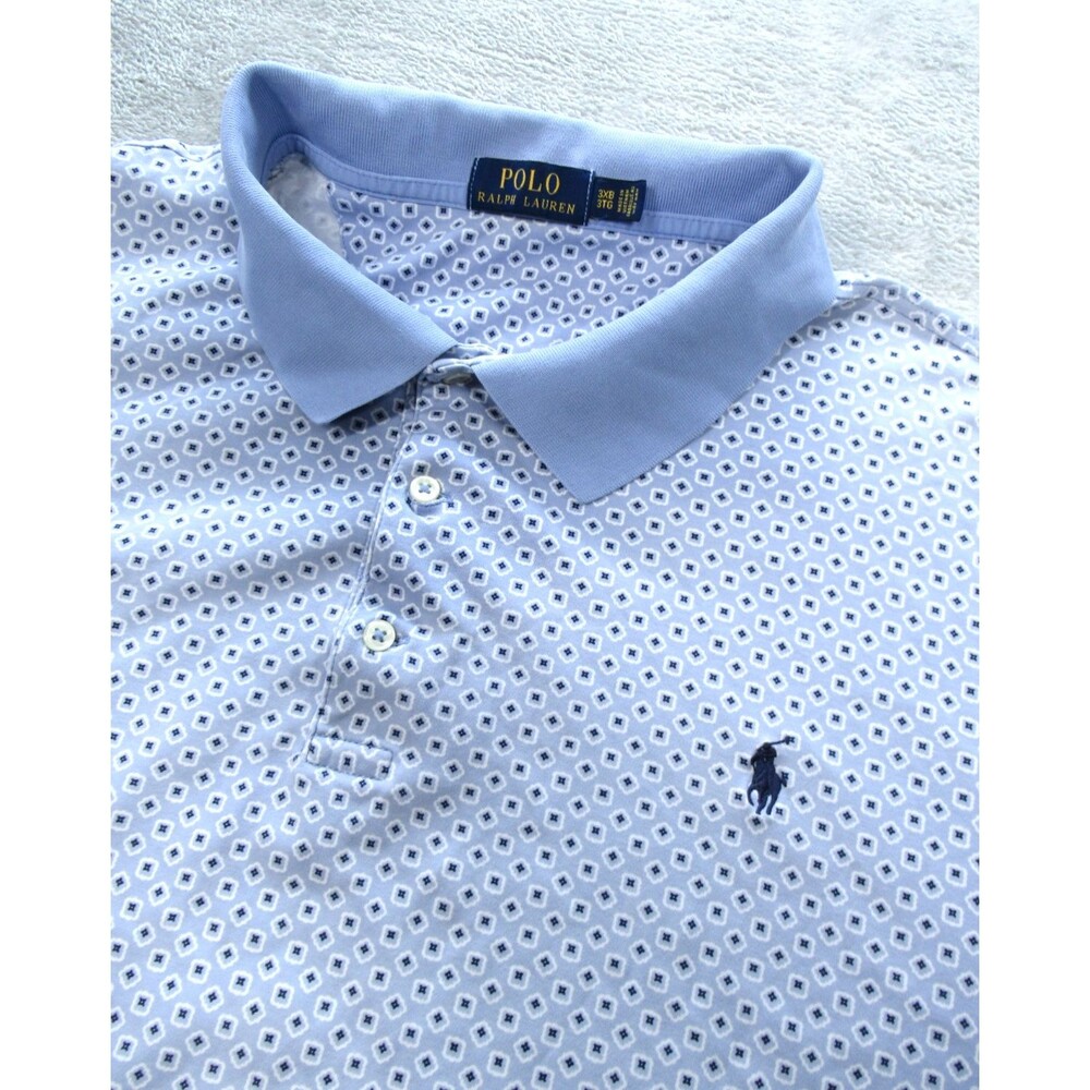 Ralph Lauren Polo Shirt Men's 3XB Geometric Blue Short Sleeve Performance